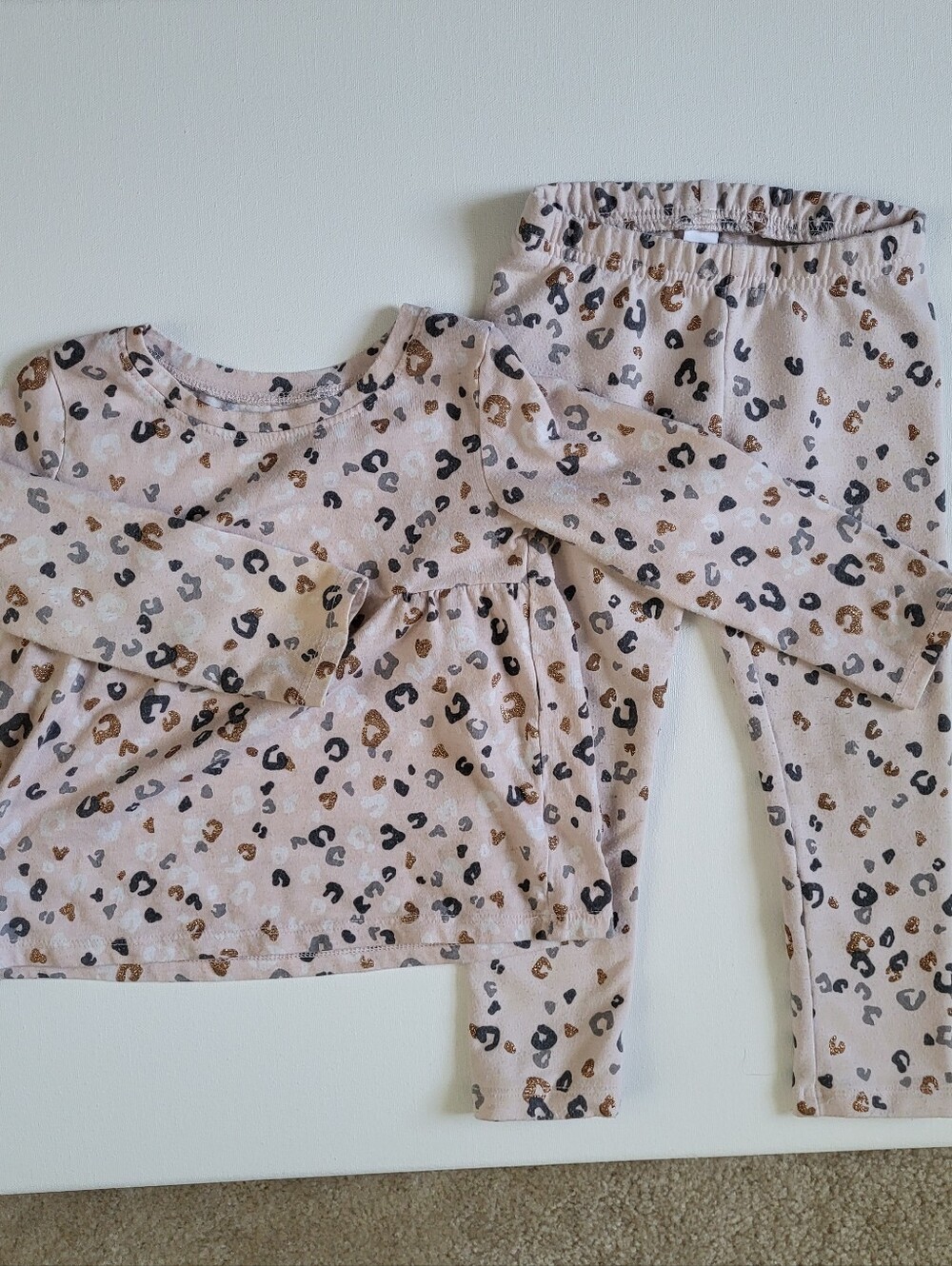jumping beans Neutral Leopard Print Top And Cozy Legging Set with Gold Accent